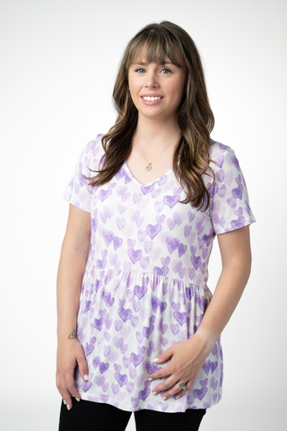 PREBOOK Sarah Ruffle Short Sleeve Top - Lavender Hearts
