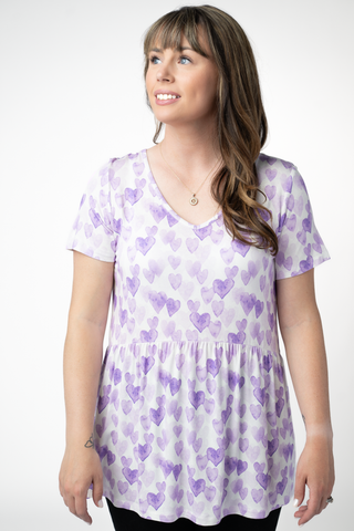 PREBOOK Sarah Ruffle Short Sleeve Top - Lavender Hearts