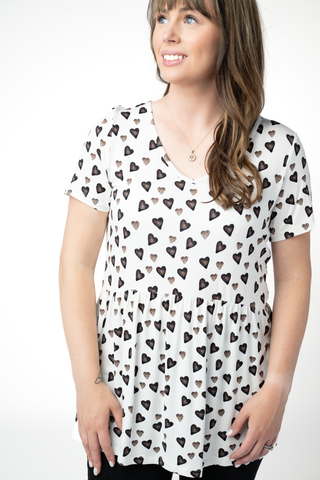 PREBOOK Sarah Ruffle Short Sleeve Top - Monochrome Hearts