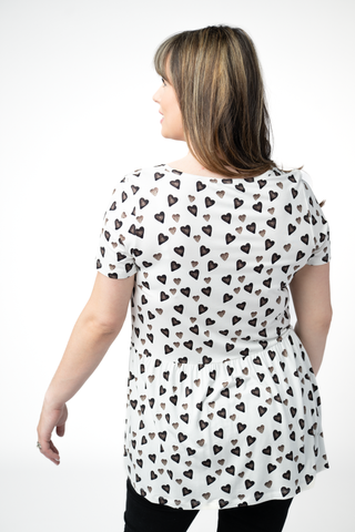 PREBOOK Sarah Ruffle Short Sleeve Top - Monochrome Hearts