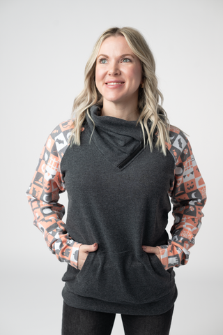 IN STOCK Zoey ZipCowl Sweatshirt -Trick-or-Treat Checkered and Charcoal