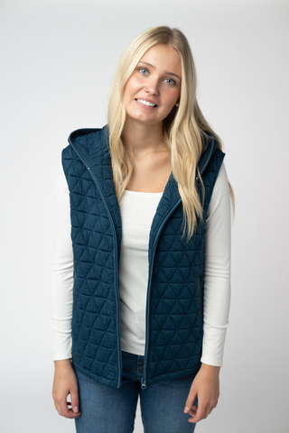 09.09 EN ROUTE Heather Geometric Hooded Vest - Teal
