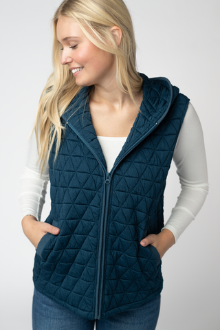 09.09 EN ROUTE Heather Geometric Hooded Vest - Teal