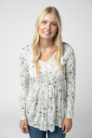 09.02 EN ROUTE Long Sleeve Sarah Ruffle Top - Olive Meadow