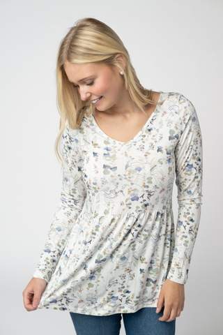 09.02 EN ROUTE Long Sleeve Sarah Ruffle Top - Olive Meadow