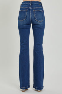 2286- Dark Wash High Rise Bootcut Flare Button Down Jeans