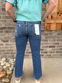 Dark Wash Tummy Control High Rise Crop Bootcut Jeans by Risen