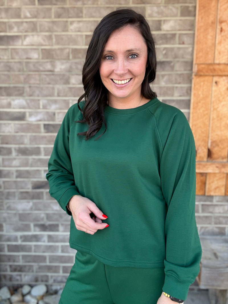 Dark Green Scuba Crewneck Pullover & Pants Set by Zenana