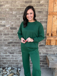 Dark Green Scuba Crewneck Pullover & Pants Set by Zenana