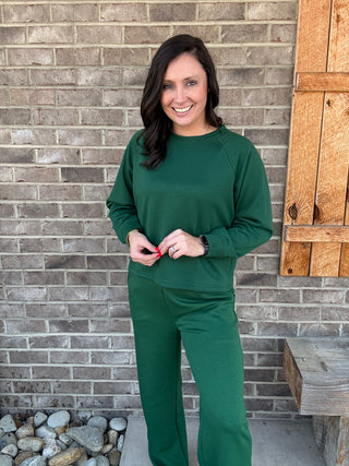 Dark Green Scuba Crewneck Pullover & Pants Set by Zenana