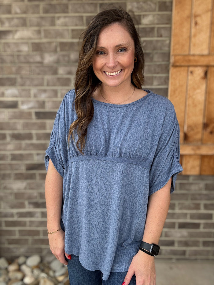 Denim Blue Animal Print Top by Oli & Hali