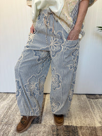 Denim Blue Embroidered Stripe Woven Pants by Easel