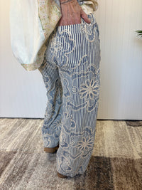 Denim Blue Embroidered Stripe Woven Pants by Easel