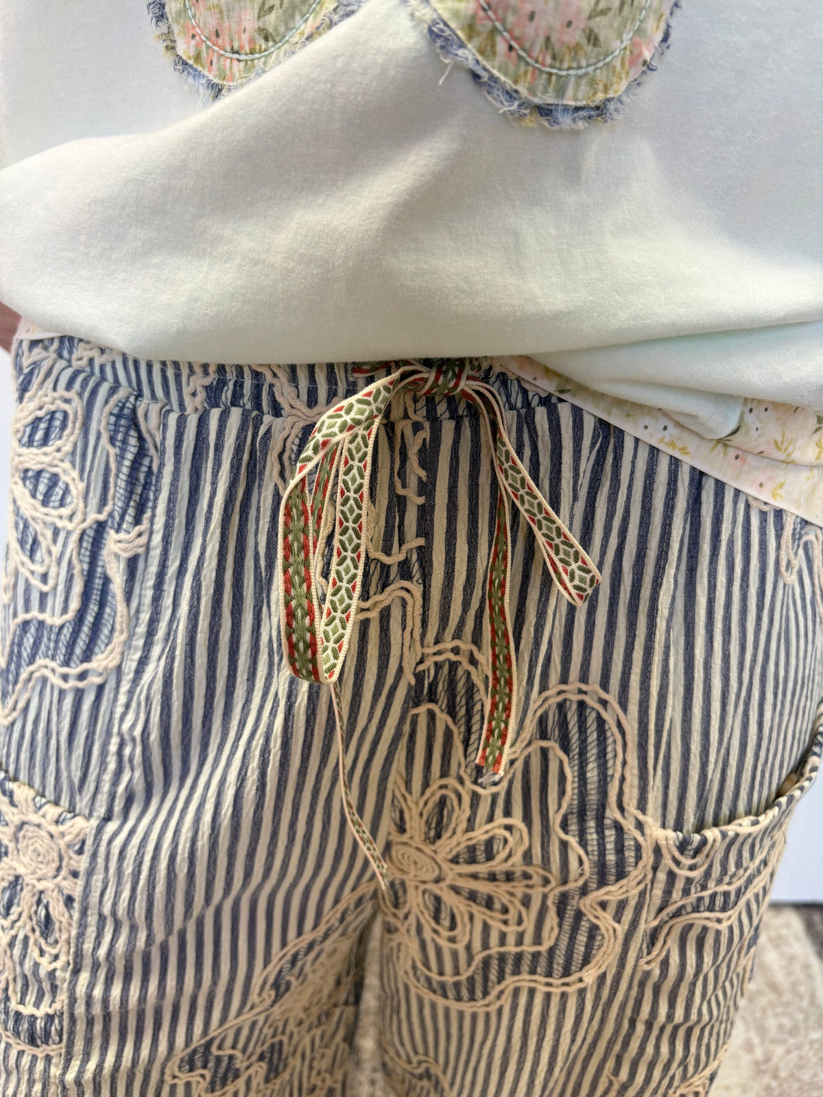 Denim Blue Embroidered Stripe Woven Pants by Easel