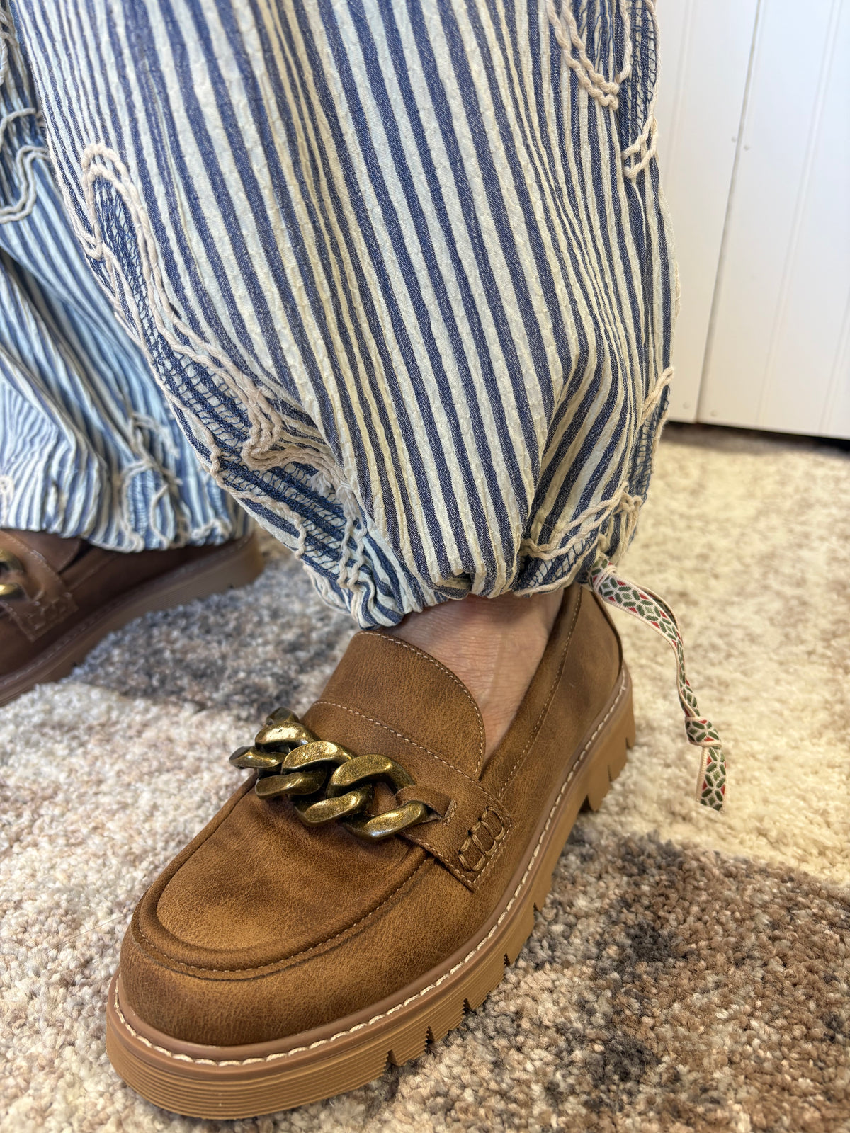 Denim Blue Embroidered Stripe Woven Pants by Easel