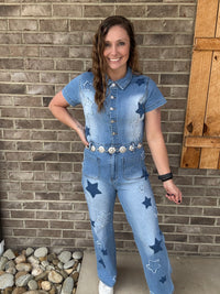 Denim Washed Short Sleeve Star Jumper by Oli & Hali