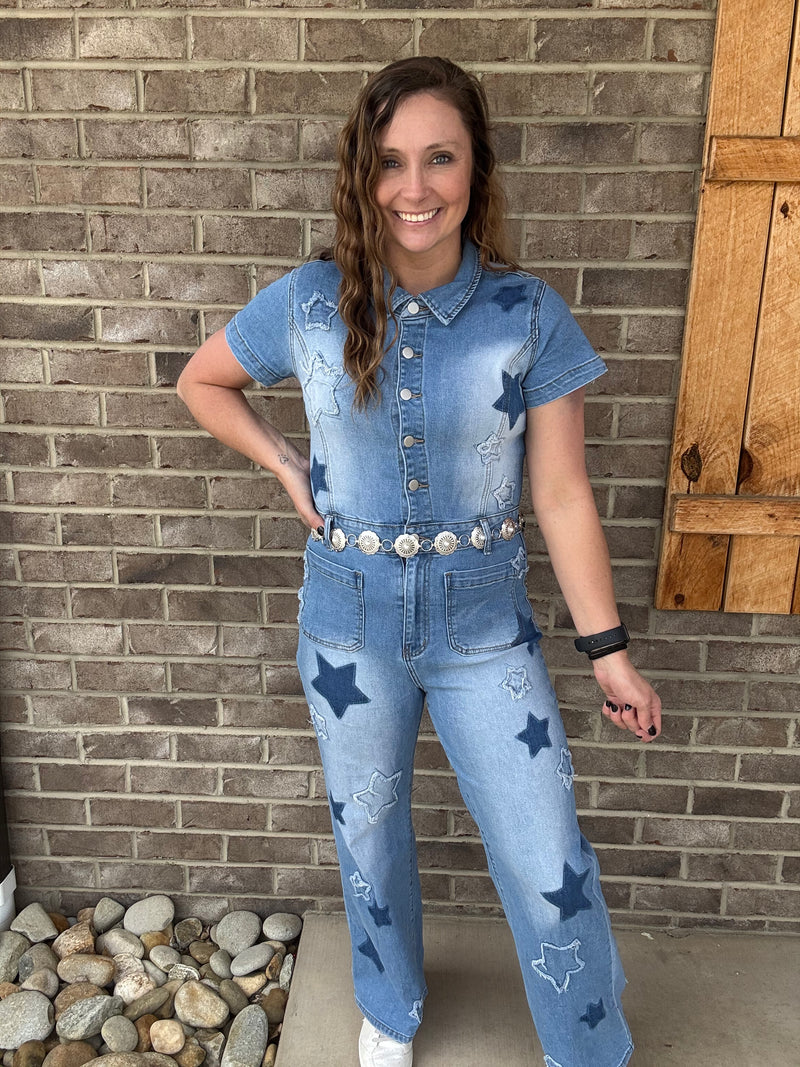 Denim Washed Short Sleeve Star Jumper by Oli & Hali
