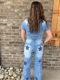 Denim Washed Short Sleeve Star Jumper by Oli & Hali