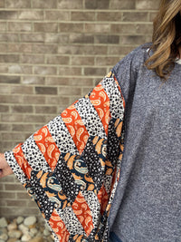 Denim/Black/Rust Round Neck Patchwork Poncho Top by Haptics