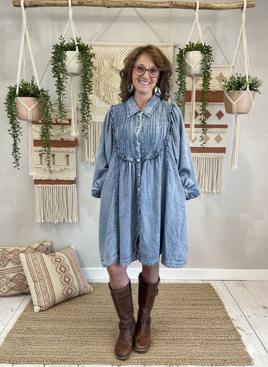 Denim Pintuck Babydoll Tunic by BlueVelvet