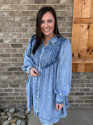 Denim Pintuck Babydoll Tunic by BlueVelvet
