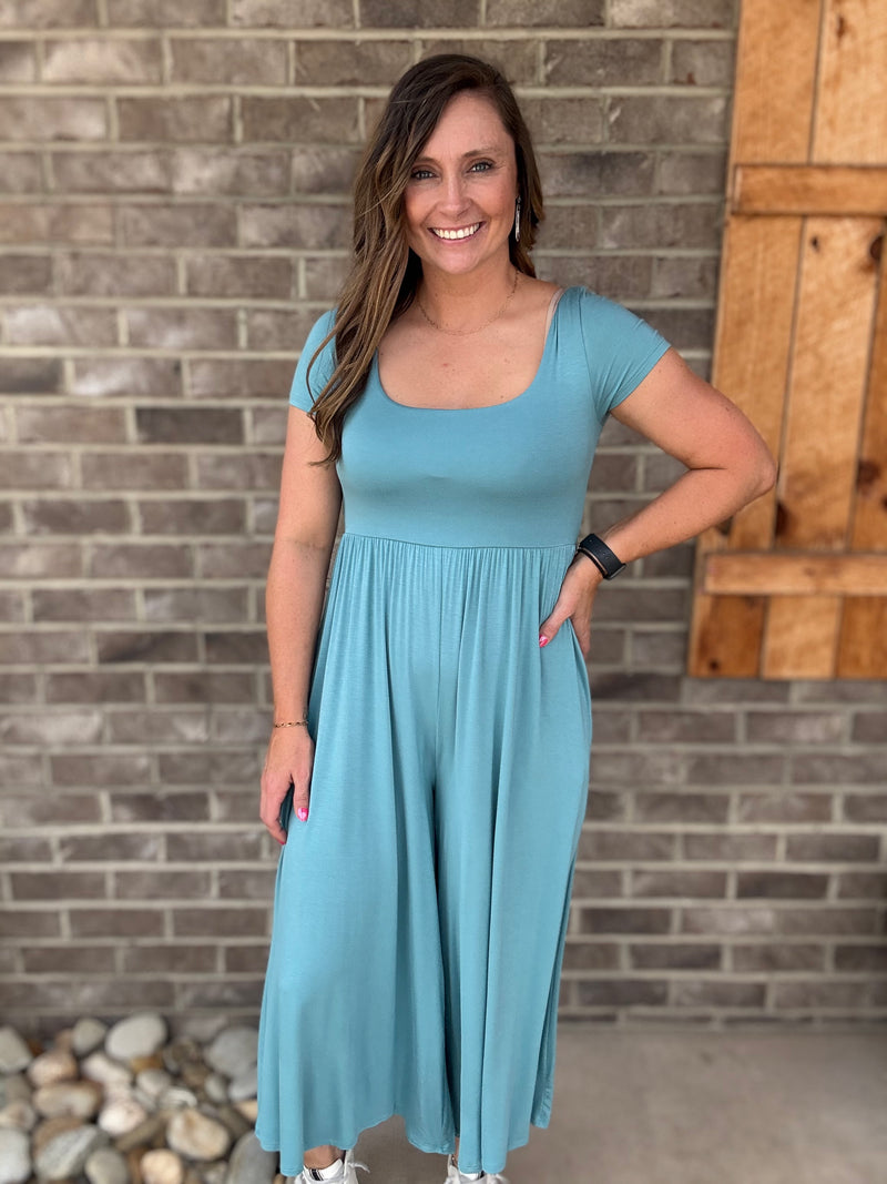Dusty Teal Short Sleeve Jumper by Zenana