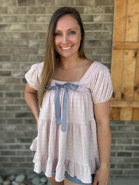 Dusty Rose Textured Knit Tie Front Babydoll Tunic by Easel