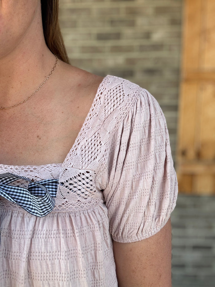 Dusty Rose Textured Knit Tie Front Babydoll Tunic by Easel