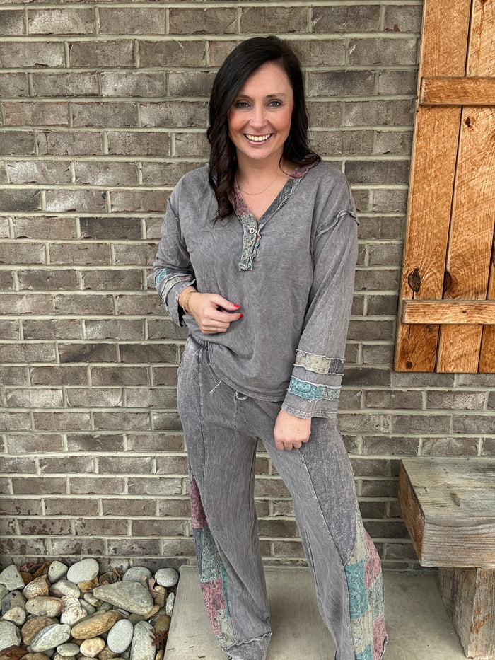 Charcoal Mineral Washed Bandana Patchwork Pants by J. Her