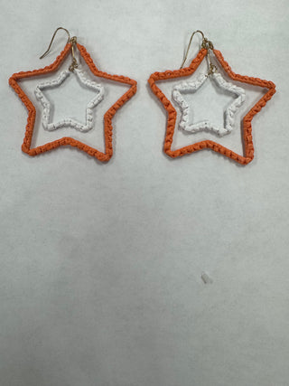 Orange and White Star Shaped Earrings