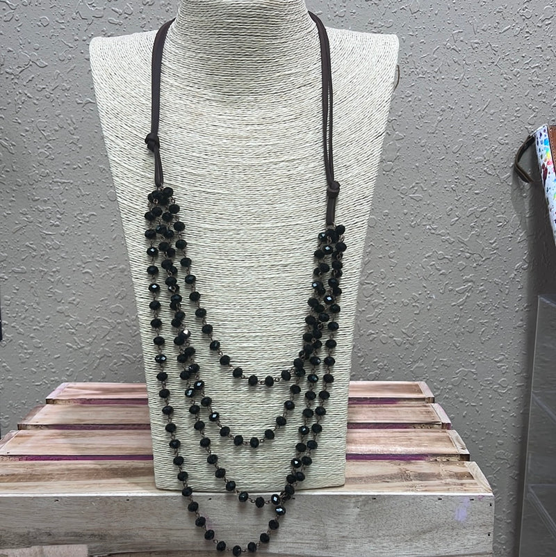 638- Black Layer Beaded Necklace