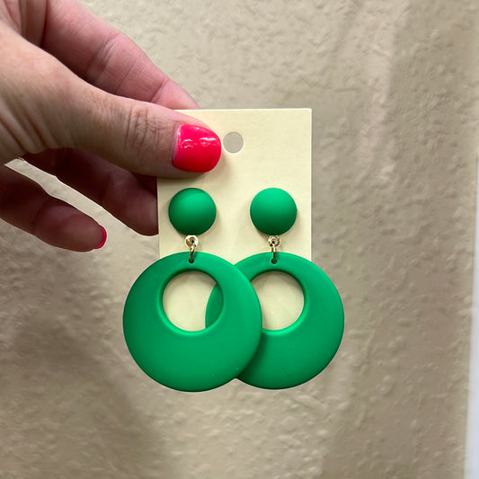 2198- Green Circle Clay Post Back Earrings