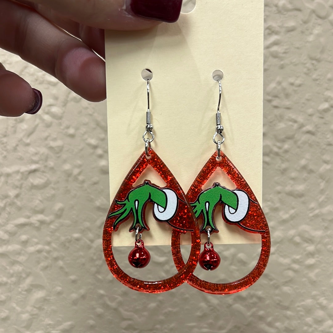 10261- Grinch w/ Bell Acrylic Earrings