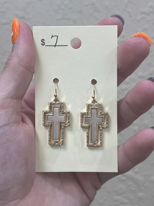 2914- Pink Stone Cross Earrings