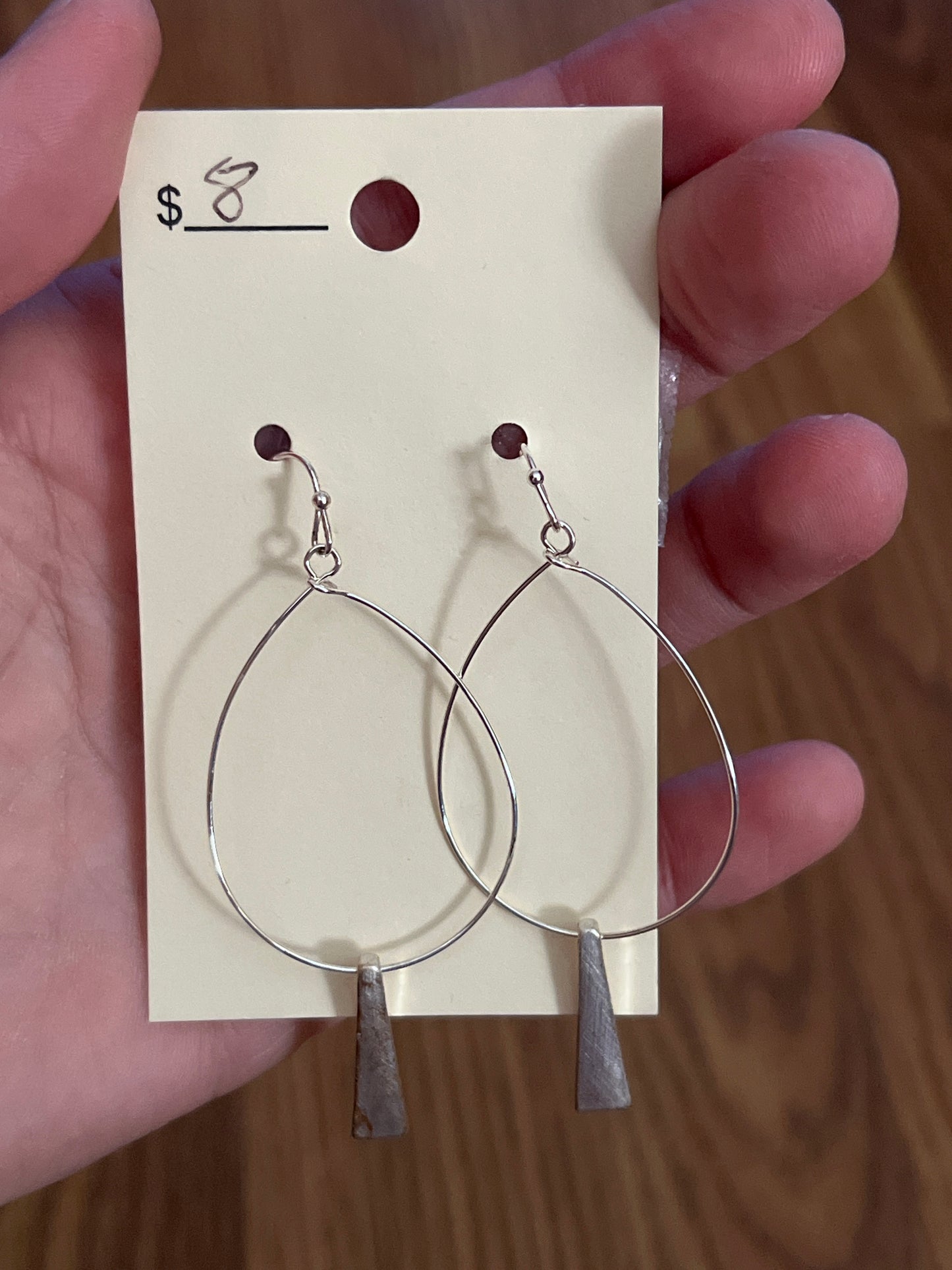 3052- Silver Teardrop w/ Dangle Pendant Earrings