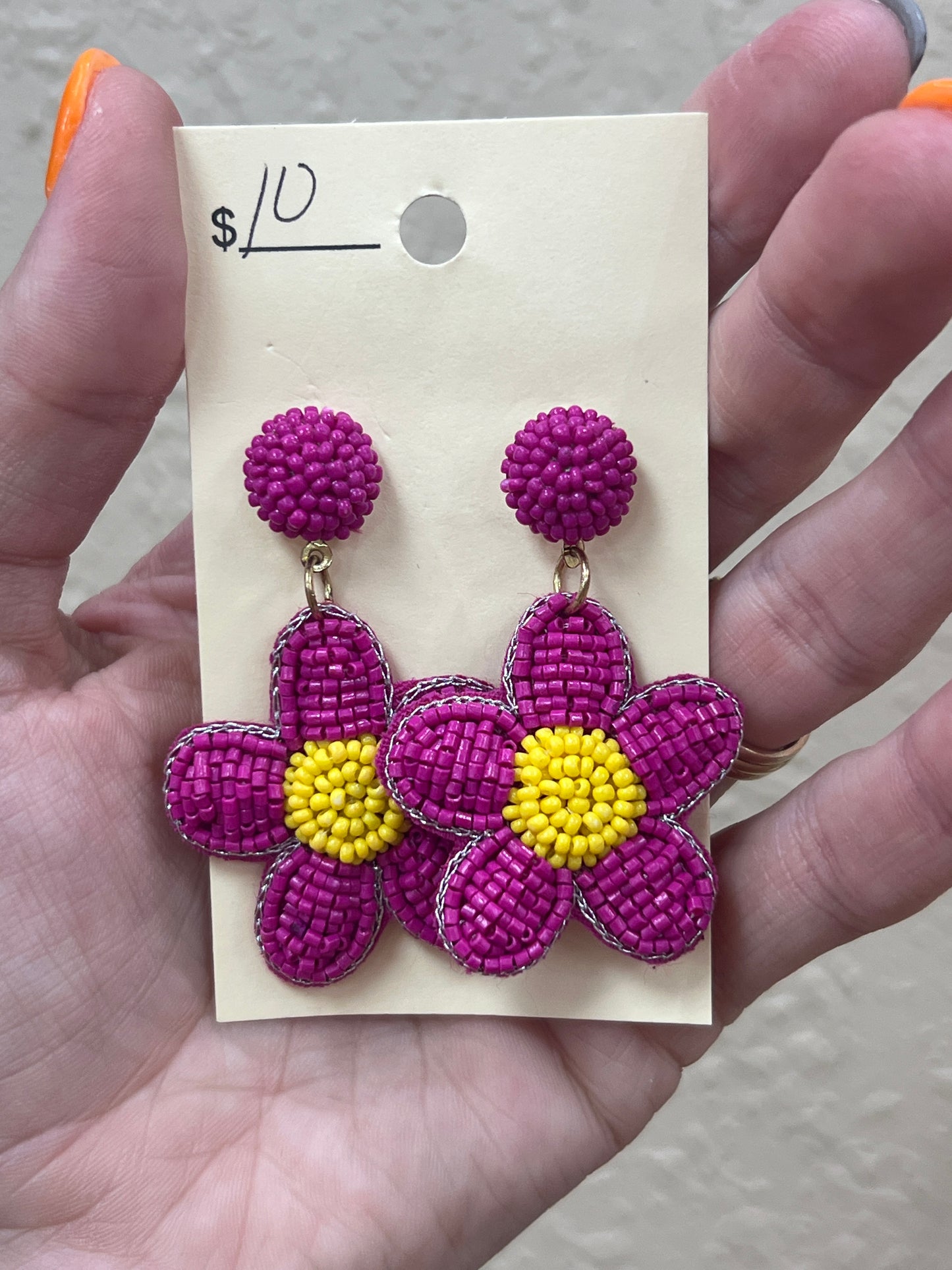 2930- Pink Beaded Flower Earrings