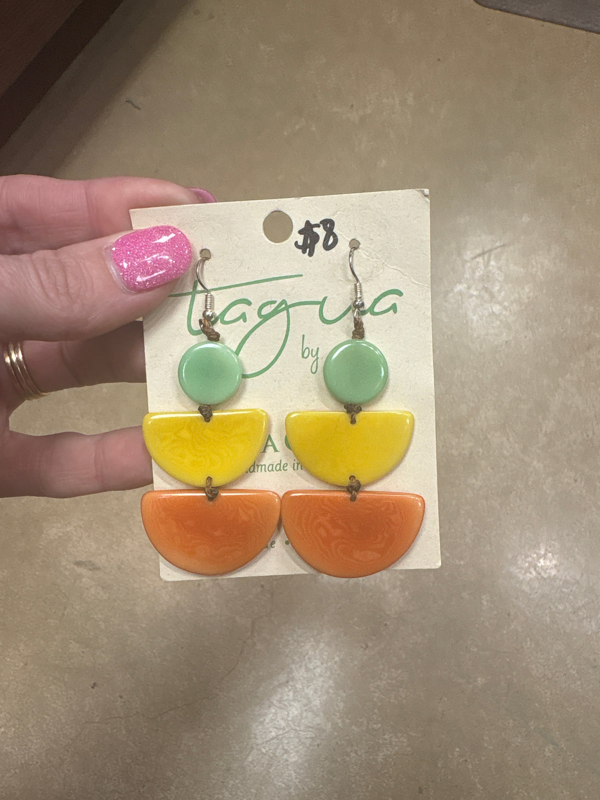 8424- Mint, Yellow, and Orange Stack Tauga Nut Earring