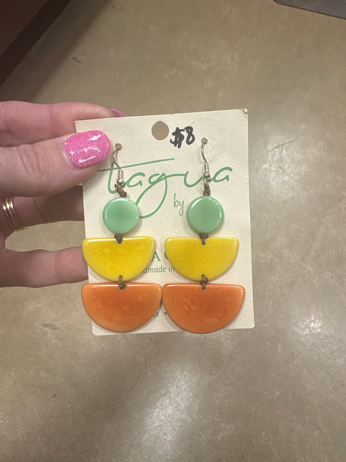 8424- Mint, Yellow, and Orange Stack Tauga Nut Earring