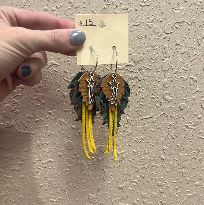 20366- Tooled Turquoise w/ Mustard Layer Earrings