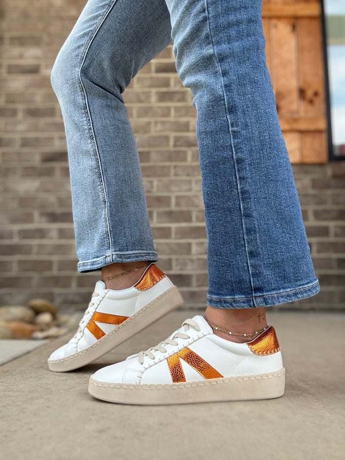 White & Orange Friend Zone Sneakers by Corkys Footwear *TN COLLECTION*