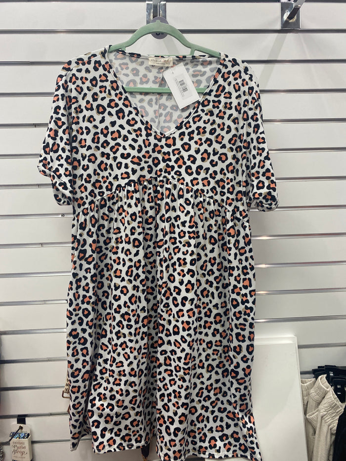 Neon Pink and Black Animal Print Babydoll Short Sleeve Dress