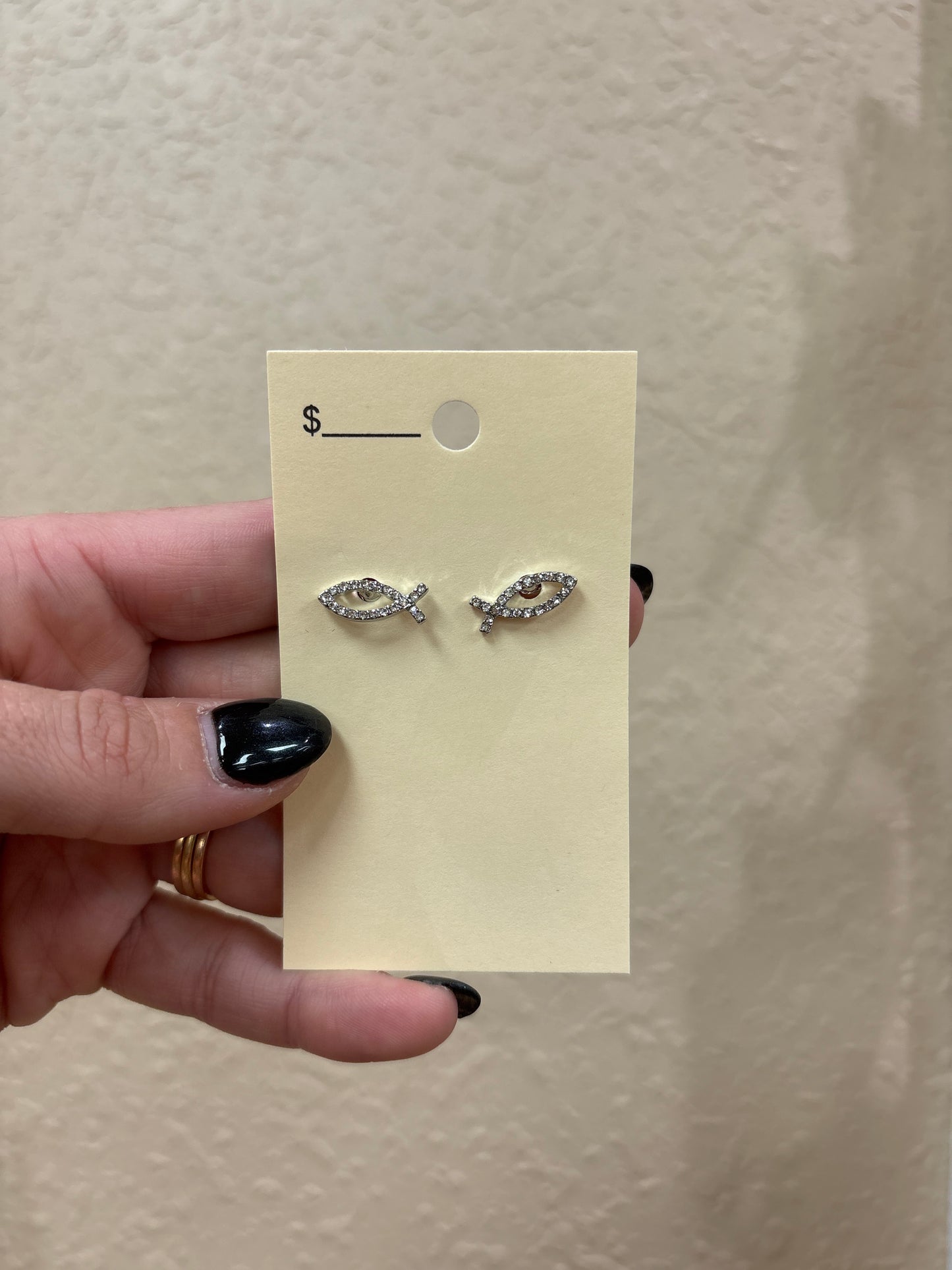 3352- Silver Bling Jesus Fish Stud Earrings