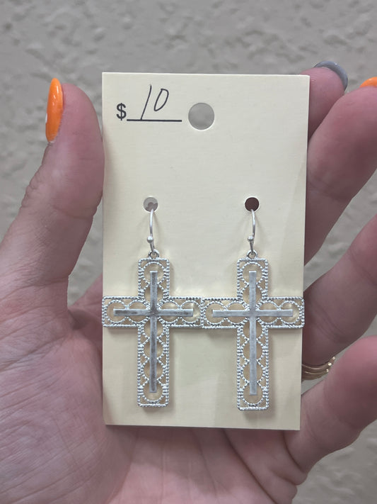 2920- Silver Cross Design Earrings