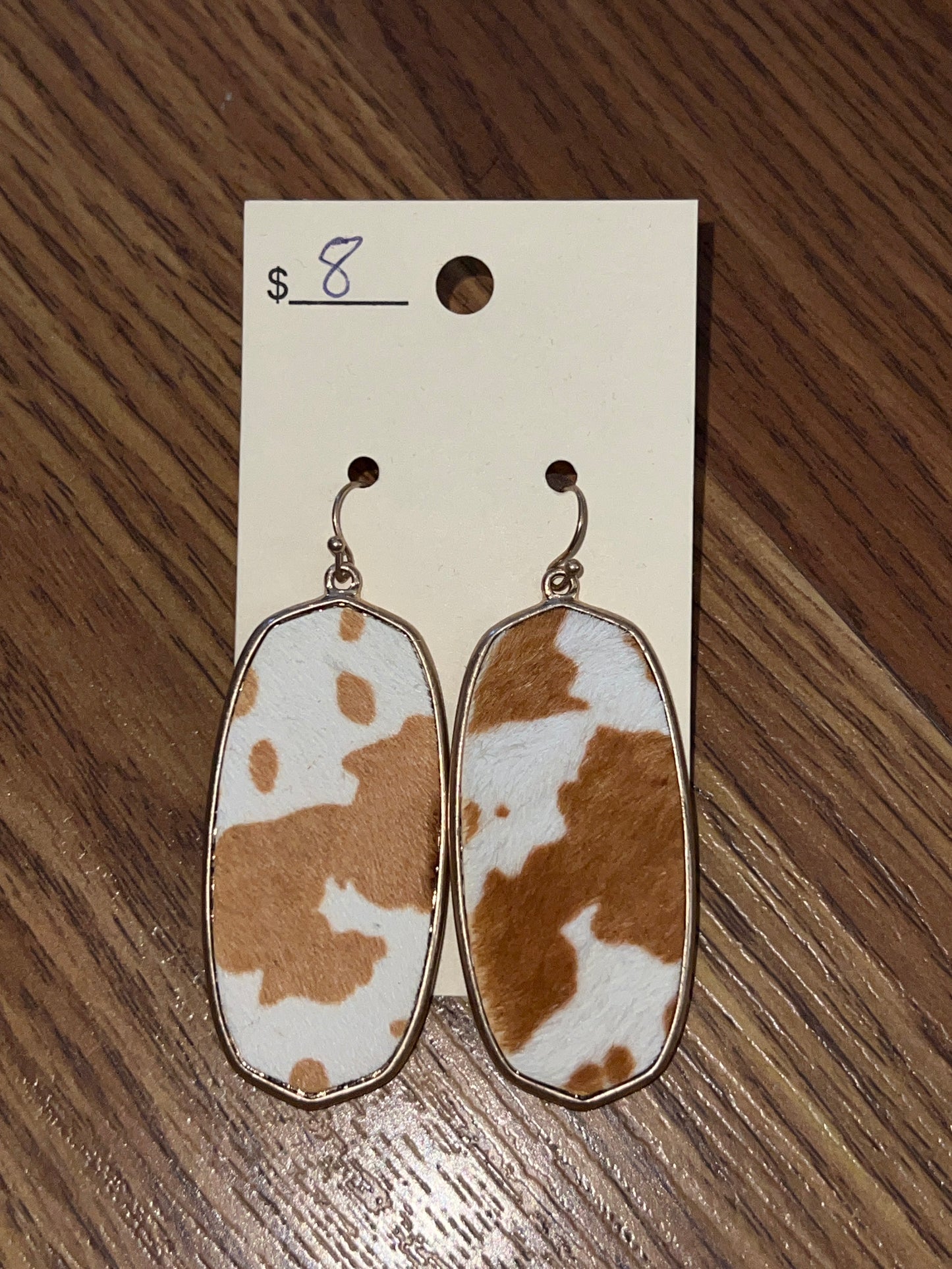 3079- Cow Hair on Hide Oval Earrings