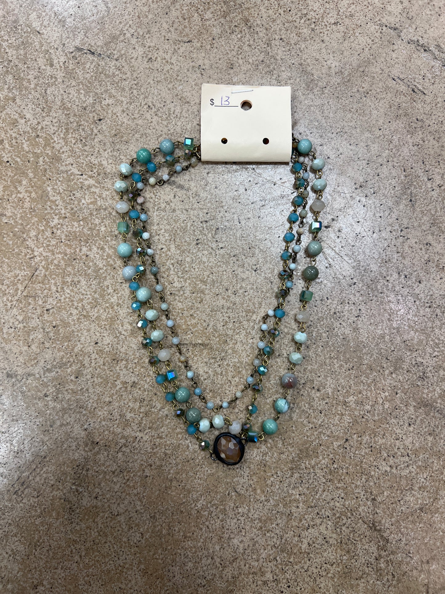 2542- Turquoise Layer Beaded Necklace w/ Pendant