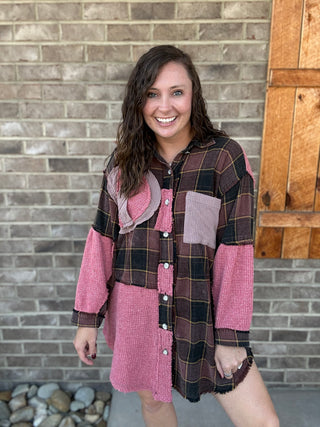 Choco Plaid Peace Out Plaid Patchwork Shirt | POL
