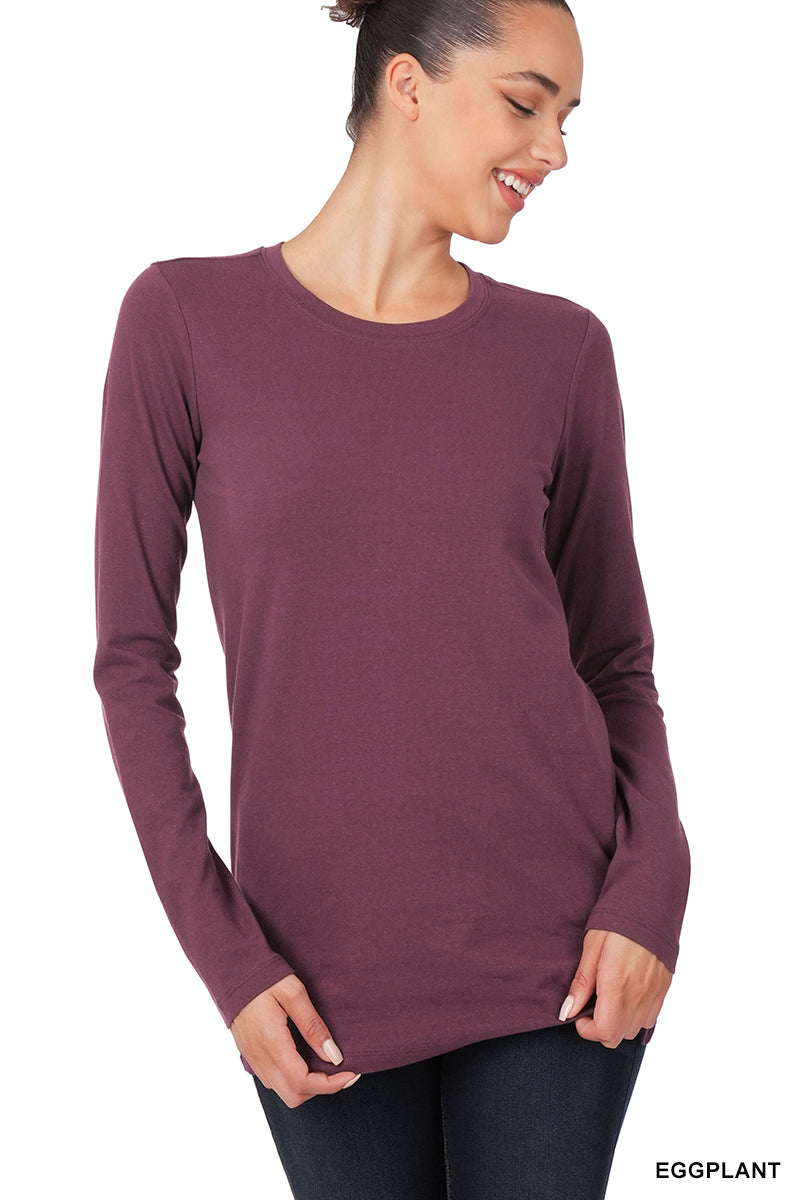 10098- Eggplant Long Sleeve Relax Basic Tee