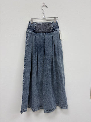 Mineral Washed Smocked Waist Pleated Wide Leg Pant | OLI & HALI ATLANTA