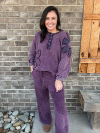 Eggplant Mineral Two-Toned Terry Wide Leg Pants