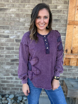 Eggplant Mineral Washed Flannel Daisy Henley Long Sleeve Top by J. Her